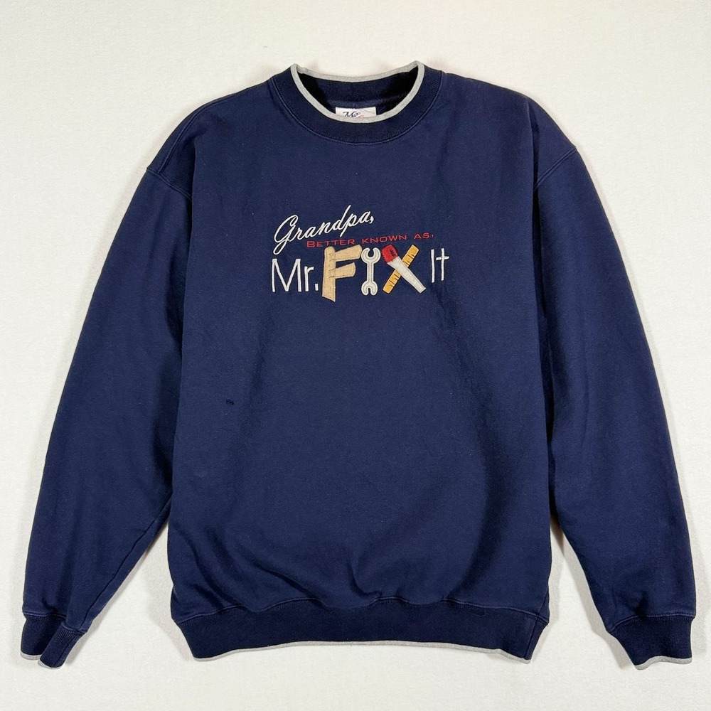 Grandpa Mr. Fix It Sweatshirt Mens Large Navy Blue M&C‎ Sport Embroiderd Tools